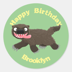 Adesivo Redondo Cartoon clássico de lobo faminto engraçado