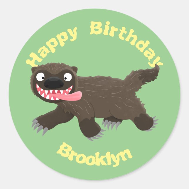 Adesivo Redondo Cartoon clássico de lobo faminto engraçado (Frente)