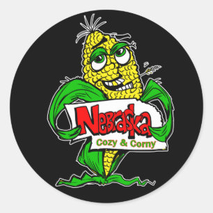 Adesivo Redondo Cartoon Corn Cob do Nebraska