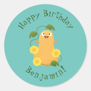 Adesivo Redondo Cartoon de abóbora de abóbora-de-bico-branca