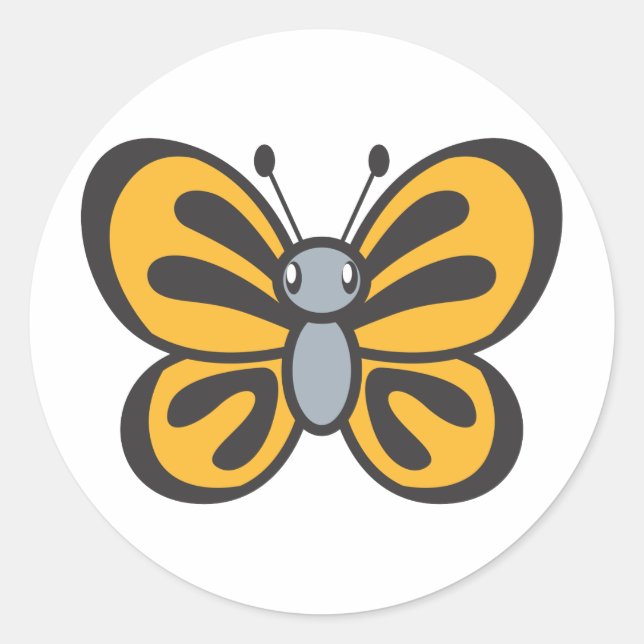 Adesivo Redondo Cartoon de Borboleta Laranja (Frente)