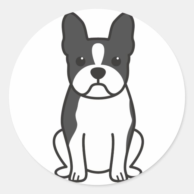 Adesivo Redondo Cartoon de Boston Terrier Dog (Frente)