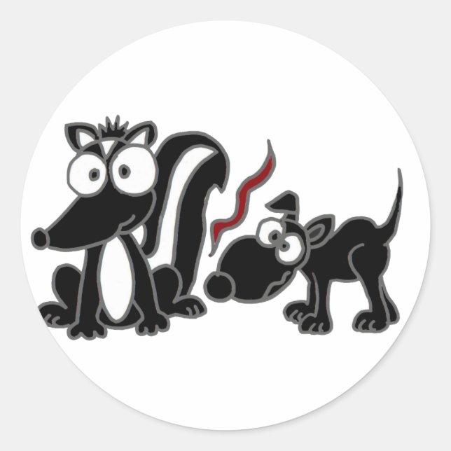 Adesivo Redondo Cartoon de Bumbum do Skunk Sniffing do AD-Cachorro (Frente)