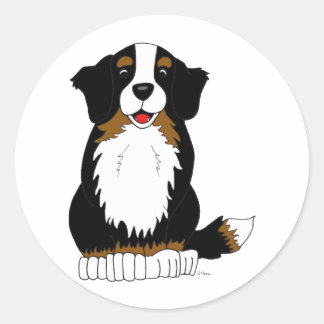 Adesivo Redondo Cartoon de Cachorro da Montanha Bernese