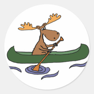 Adesivo Redondo Cartoon de Canoagem Funny Moose