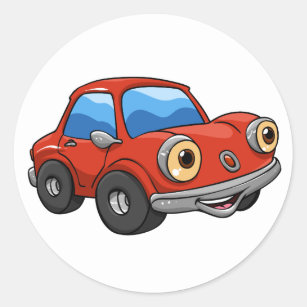 Adesivo Redondo Cartoon de carro Red Funny - Escolha a cor de fund