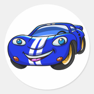 Adesivo Redondo Cartoon de corrida azul de super carro Escolher co