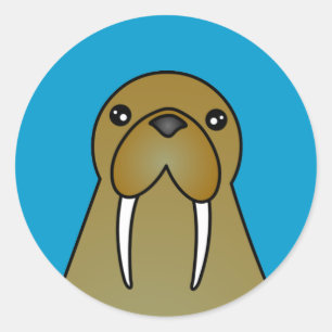 Adesivo Redondo Cartoon de Cute Walrus