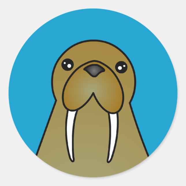 Adesivo Redondo Cartoon de Cute Walrus (Frente)