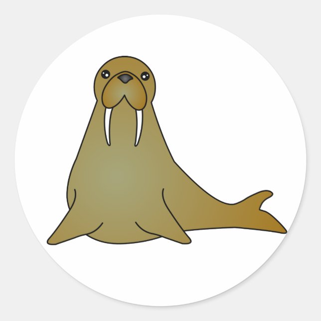 Adesivo Redondo Cartoon de Cute Walrus (Frente)
