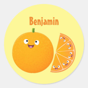 Adesivo Redondo Cartoon de fruta de citros de laranja feliz