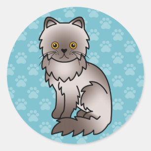 Adesivo Redondo Cartoon De Gato Persa Lilac Desenho De Azul
