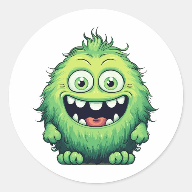 Adesivo Redondo Cartoon de Monstro Verde Sorridente (Frente)