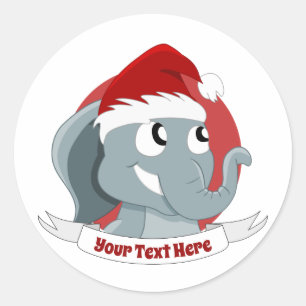 Adesivo Redondo Cartoon de Natal com um elefante clássico bonito
