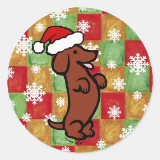 Adesivo Redondo Cartoon de Natal Dachshund Snowflakes