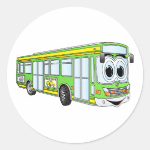 Adesivo Redondo Cartoon de ônibus de cidade verde