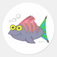 Cartoon de Peixe Colorido Único com Bolhas