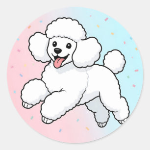 Adesivo Redondo Cartoon de Poodle Branco Feliz