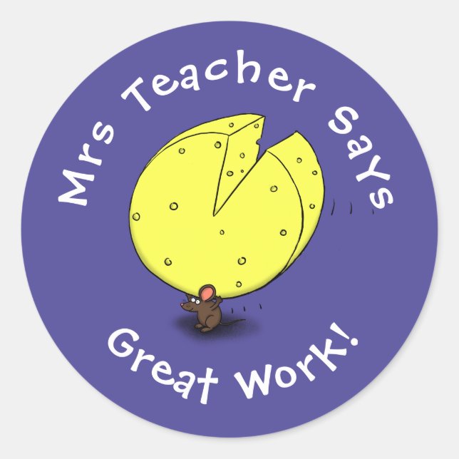 Adesivo Redondo Cartoon de queijo de carregando de rato (Frente)