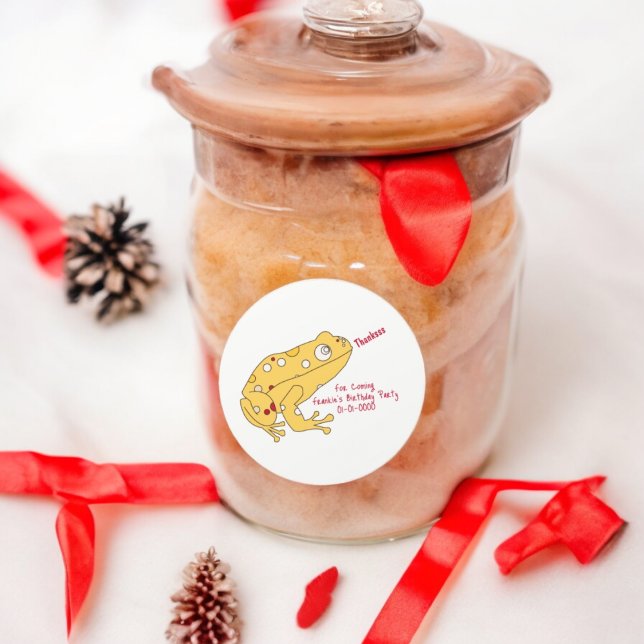 Adesivo Redondo Cartoon de Sapo amarelo (Yellow Frog party theme sticker,birthday party sticker,gift pack,envelope,return gift sticker)