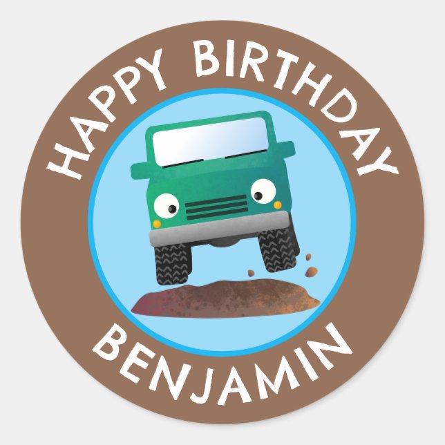 Adesivo Redondo Cartoon de veículos rodoviários, 4X4 em corte, per (Frente)