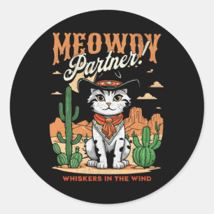 Adesivo Redondo Cartoon de Vintage do Parceiro Meowboy Cat