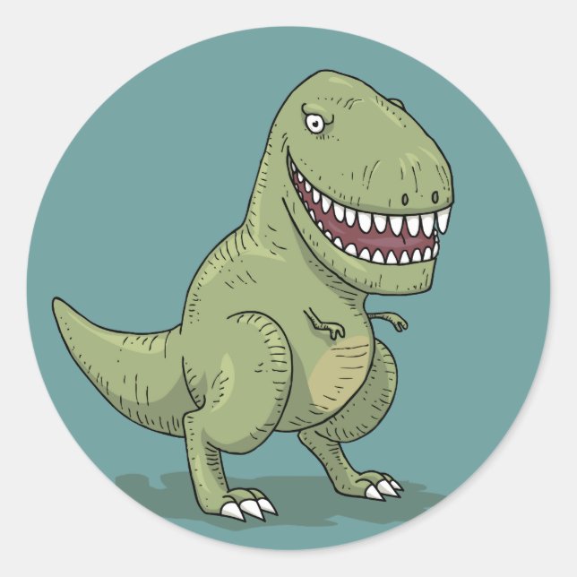 Adesivo Redondo Cartoon do Dinossaur T Rex (Frente)