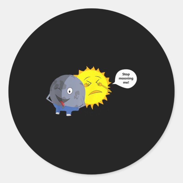 Adesivo Redondo Cartoon do Eclipse Solar (Frente)