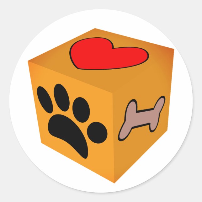 Adesivo Redondo Cartoon Dog Paw Heart And Bone (Frente)