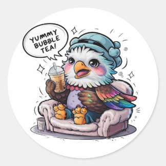 Adesivo Redondo Cartoon Eagle Adorável: Cozy, Kawaii Vibes