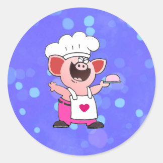 Adesivo Redondo Cartoon Engraçado Camisa Chef de Suíno | Chef de P
