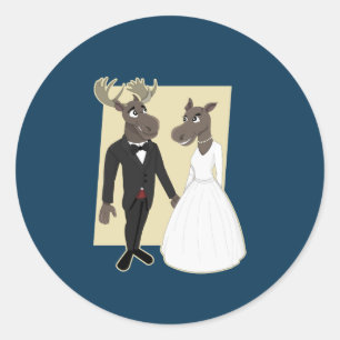 Adesivo Redondo Cartoon Engraçado de Casamento Moose