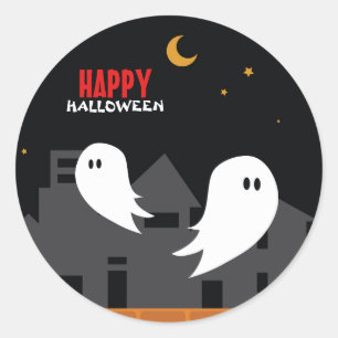 Adesivo Redondo Cartoon fantasma da cidade de Halloween