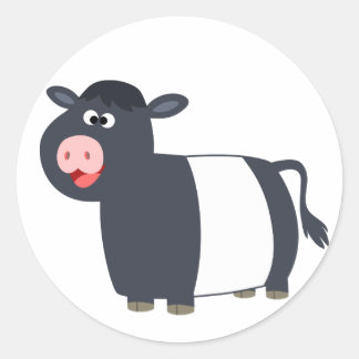 Adesivo Redondo Cartoon Feliz Bonito Abaixo Vaca Galloway