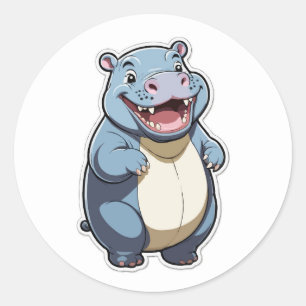 Adesivo Redondo Cartoon Feliz Hippo - Design