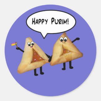Adesivo Redondo Cartoon Feliz Purim Cute Smilhando Hamentaschen