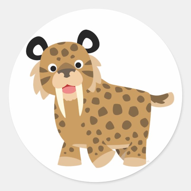 Adesivo Redondo Cartoon Feliz, Smilodon Sticker (Frente)