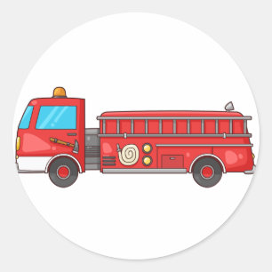 Adesivo Redondo Cartoon Fire Truck/Engine