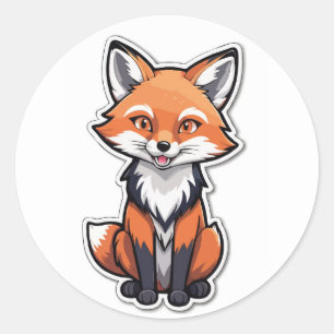 Adesivo Redondo Cartoon Fox Sticker - Criatura Selvagem