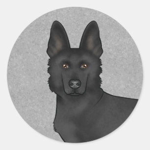 Adesivo Redondo Cartoon German shepherd preto Cabeça Fechada