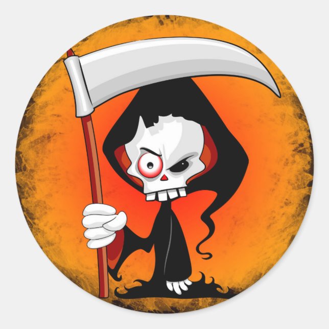Adesivo Redondo Cartoon Grim Reaper Assustador (Frente)