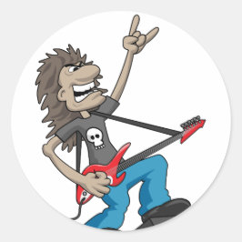 Adesivo Redondo Cartoon Guitarista Heavy Metal Rock