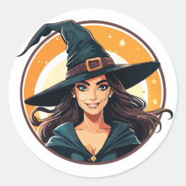 Adesivo Redondo Cartoon halloween witch portrait