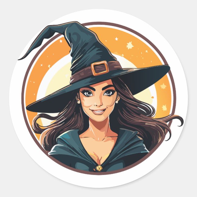 Adesivo Redondo Cartoon halloween witch portrait (Frente)
