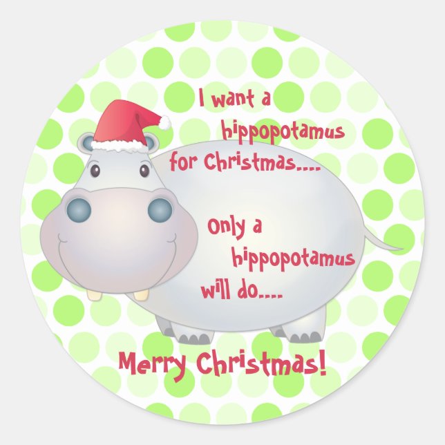 Adesivo Redondo Cartoon Hippopotamus Hippo Natal Xmas (Frente)
