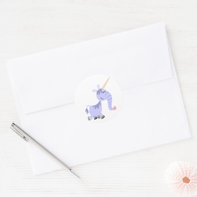 Adesivo Redondo Cartoon Incomum - Cartoon Unicorn (Envelope)