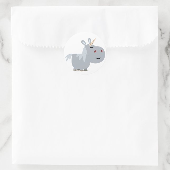 Adesivo Redondo Cartoon Incrutável em Branco Unicorn Sticker (Bolsa)