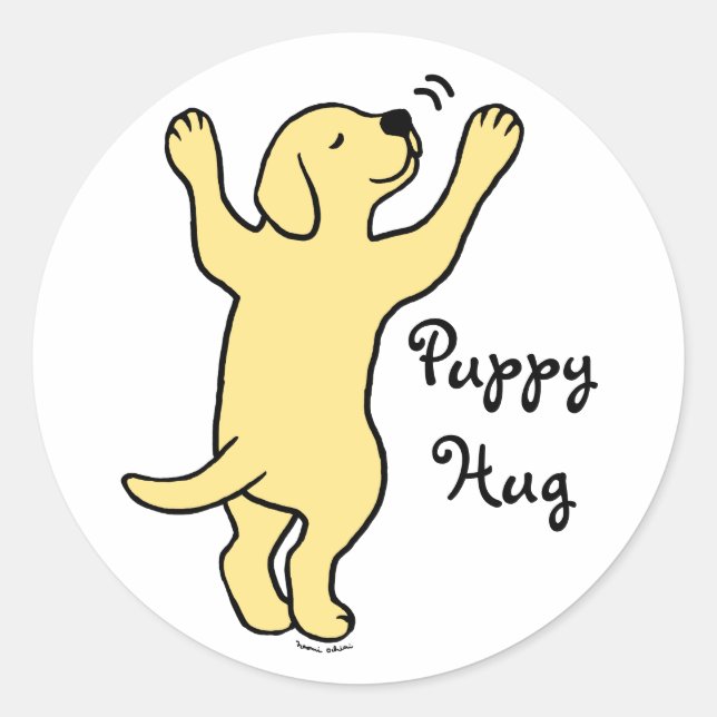 Adesivo Redondo Cartoon Labrador Puppy Hug Amarelo (Frente)