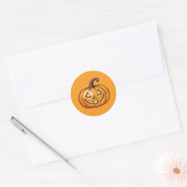 Adesivo Redondo Cartoon Laranja Jack O Lanterna Pumpkin Halloween