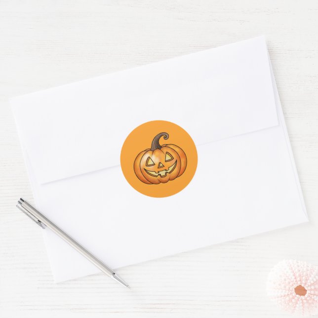 Adesivo Redondo Cartoon Laranja Jack O Lanterna Pumpkin Halloween (Envelope)